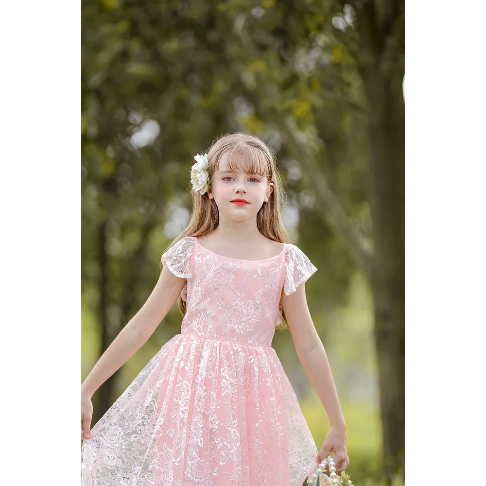 Girls Elegant Embroidery Dress Backless Lace Princess Dress Toddler Children White Bridesmaids Wedding Evening Party Kid Clothes