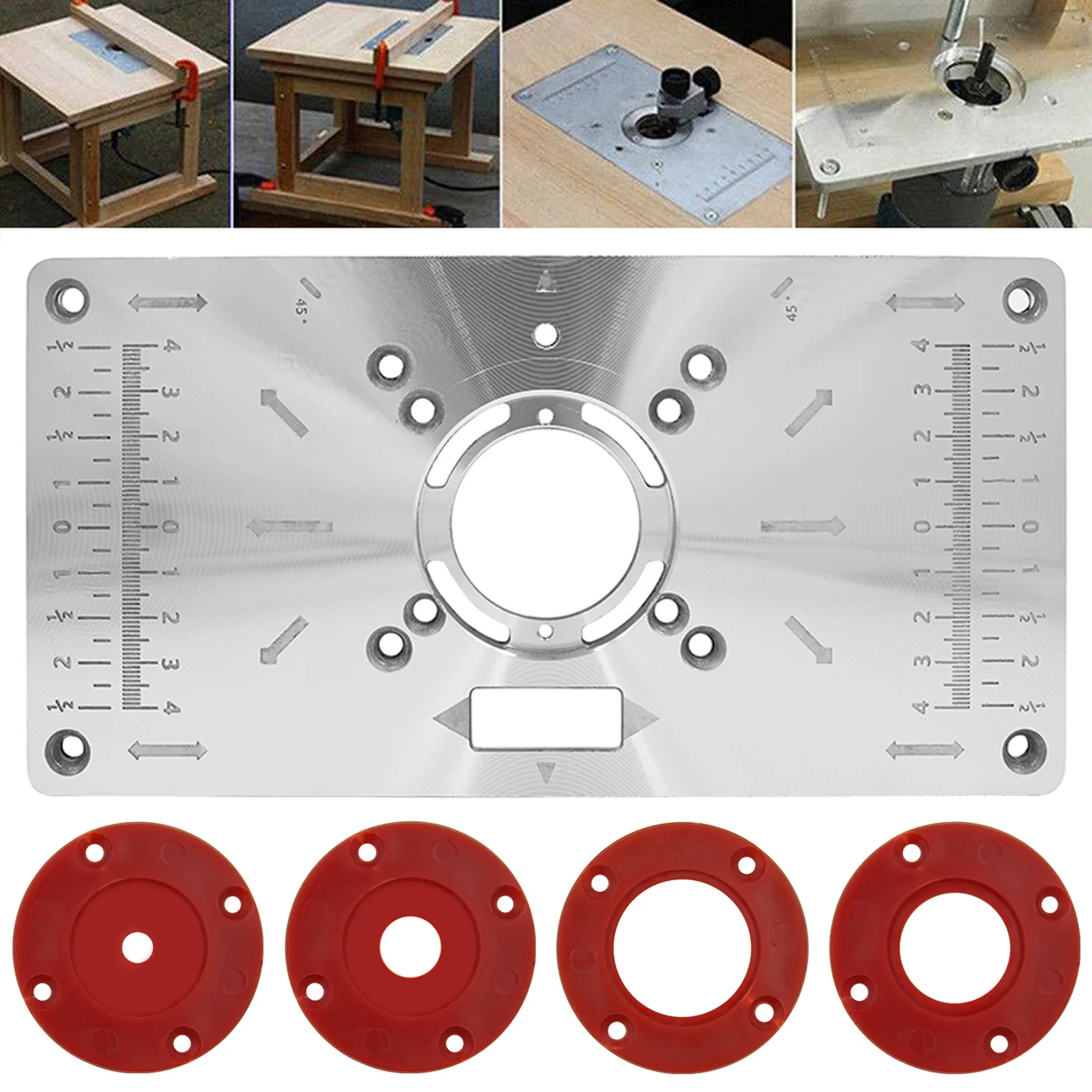 

Multifunctional Router Table Insert Plate Woodworking Benches Table Saw Aluminium Wood Plate Machine Engraving 4 Rings Tool