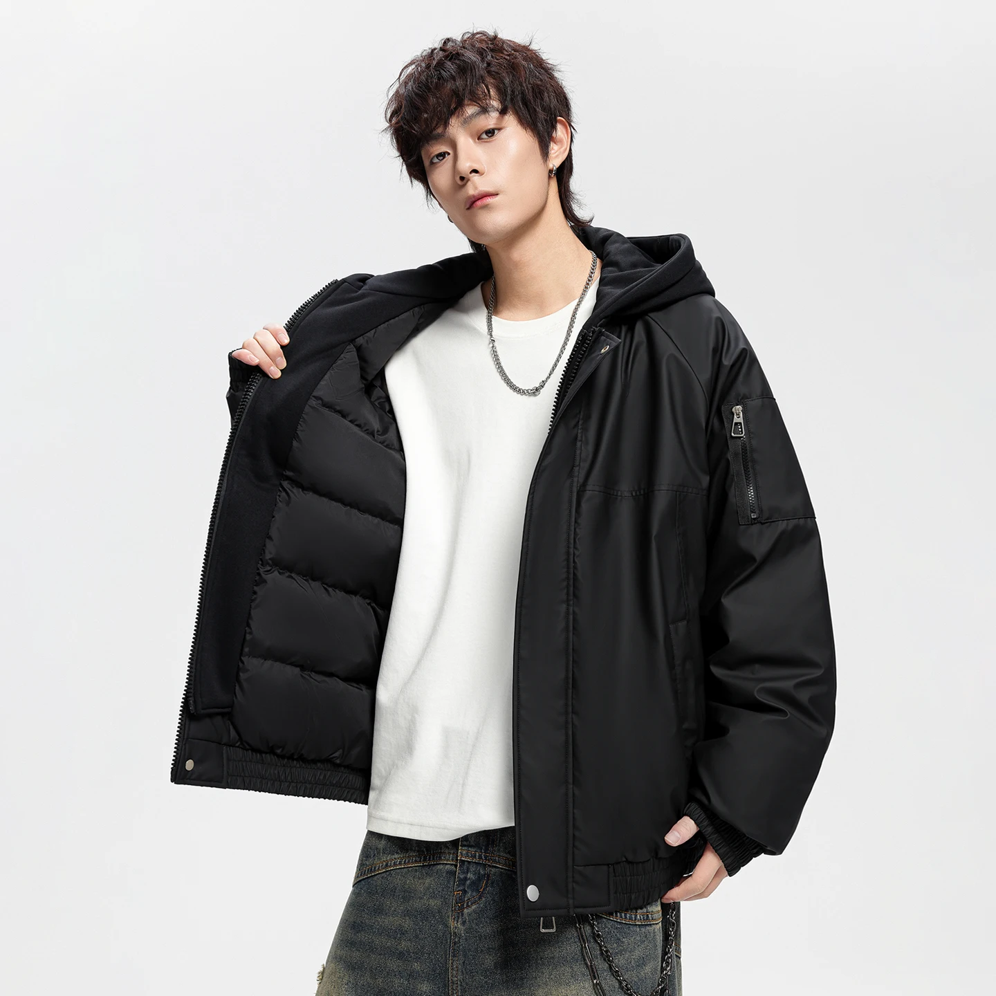 Men's Winter Down Jacket with 90% Duck Down Original Design Outdoor Warm Windproof Casual Versatile and Trendy PU Leather Jacket