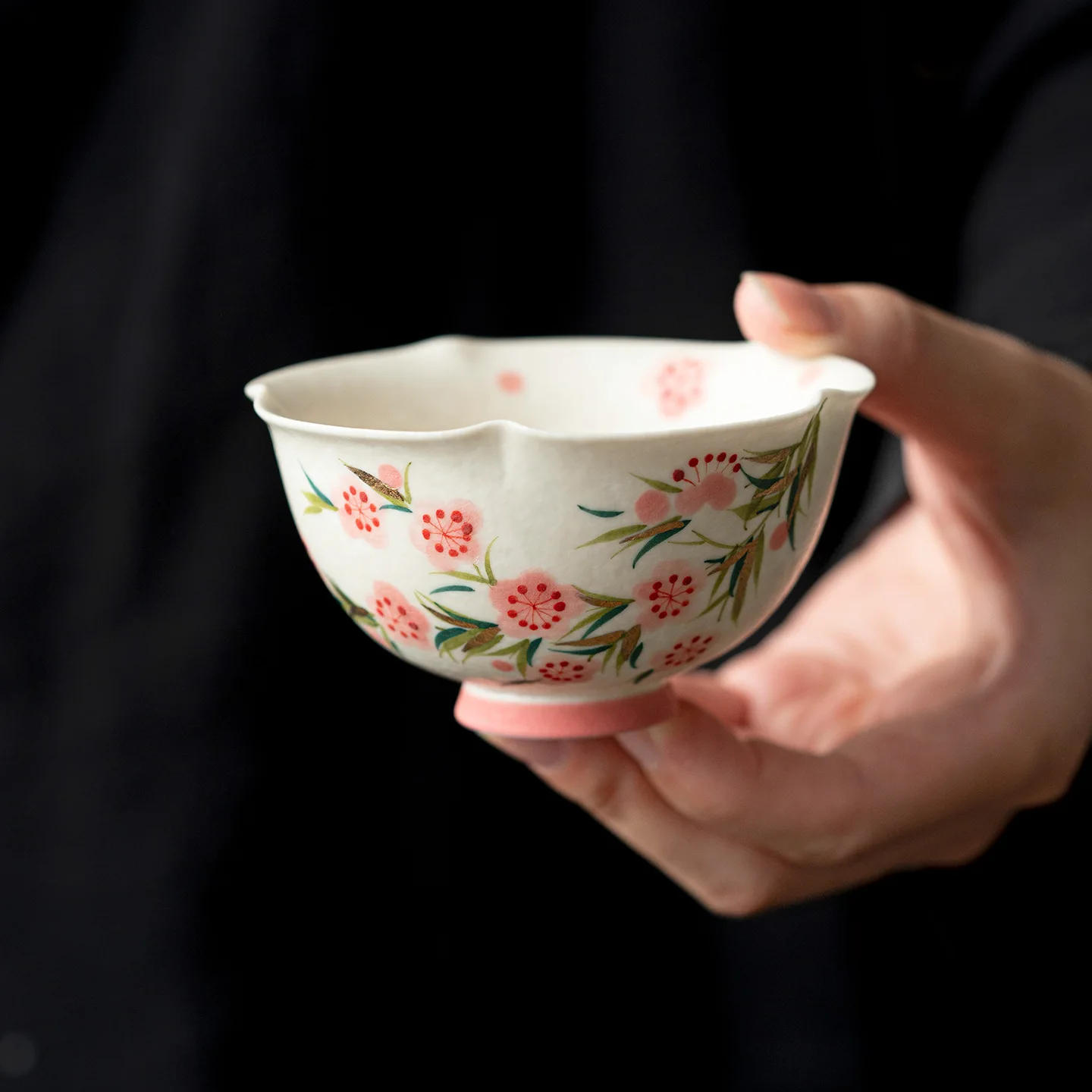Handmade Rock Ore Glaze Gold Painted Peach Blossom Flared Cup Master Teacup Gift Box Home Office Tea Drinking Set