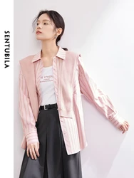 SENTUBILA Pink Striped Shirt 2024 Spring  Polo Collar Button Up Casual Loose Shirts & Blouses Long Sleeve Womens Tops 141C53583