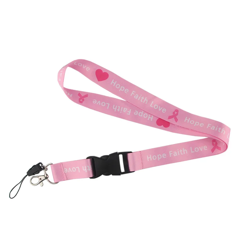 

Шнурки для ключей и бейджей с символикой борьбы с раком молочной железы: на шею, для ID-карт, для спортзала, для телефона, брелоки, аксессуары