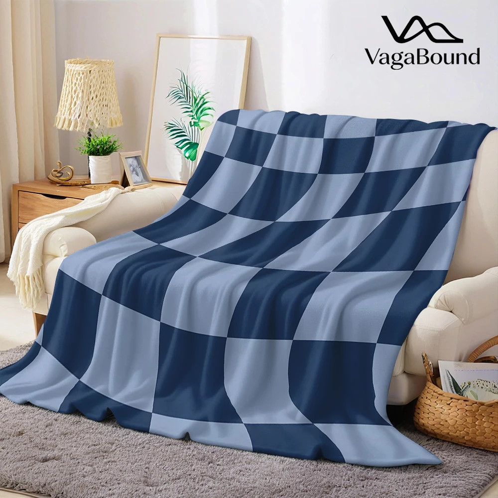 Navy Blue Warped Checker Cute Flannel Fleece Throw Blanket Soft Plush Bed Couch Cover Perfect Gift for Women Girls Kids