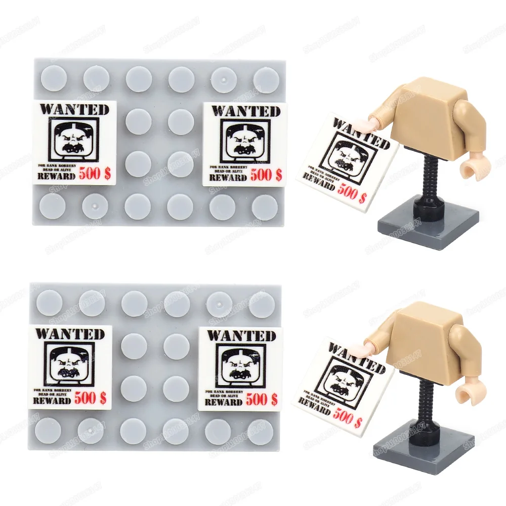 Wanted Avatar Reward 500 Pattern 3068 Printed Building Block Tiles MOC figures Bounty Equipment Matching Model Parts Gifts Toys