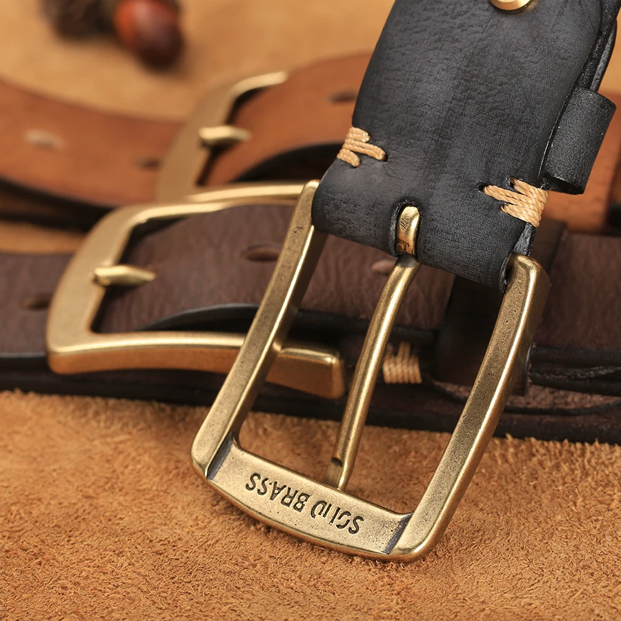 Genuine leather Belt Men Handmade Vintage Copper Buckle Men Belts Fashion Top Quality Cowhide Male Strap For Jeans