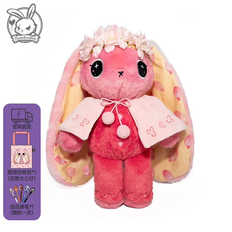 Plushiedreadfuls Cherry Blossom Rabbit Popular Plush Toy Pink Long Ear Stuffed Doll Soft Flower Wreath Cute Home Decor Doll Gift