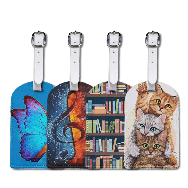 

Luggage Tags with Privacy Cover PU Leather Cruise Ship Waterproof Tag Creative Cat Suitcase Tags for Men Kids Women
