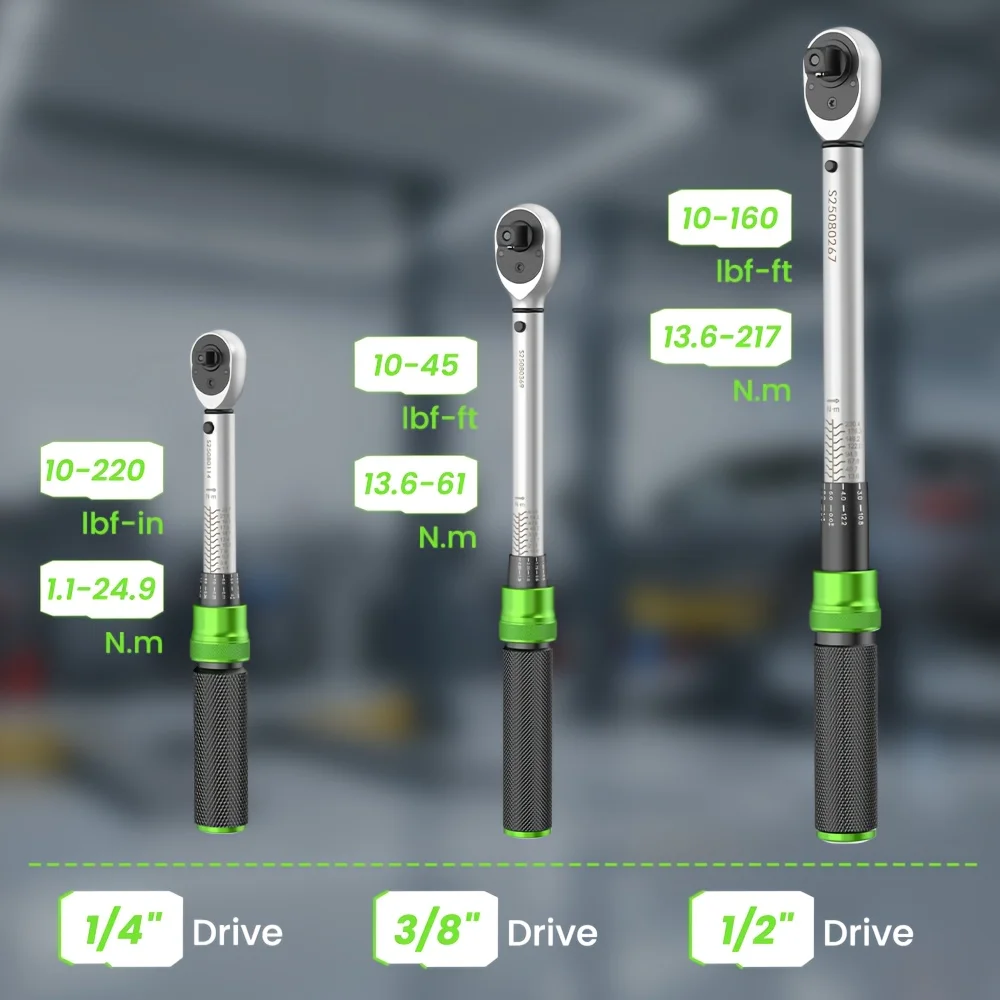 TaskStar 3PCS Preset Click Torque Wrench Set 1/4" 3/8" 1/2" Drive 5-210N.m Dual-scale ±3% High Precision Manual Ratchet Torque Spanner For Car Motorcycle Bike Repair view 6