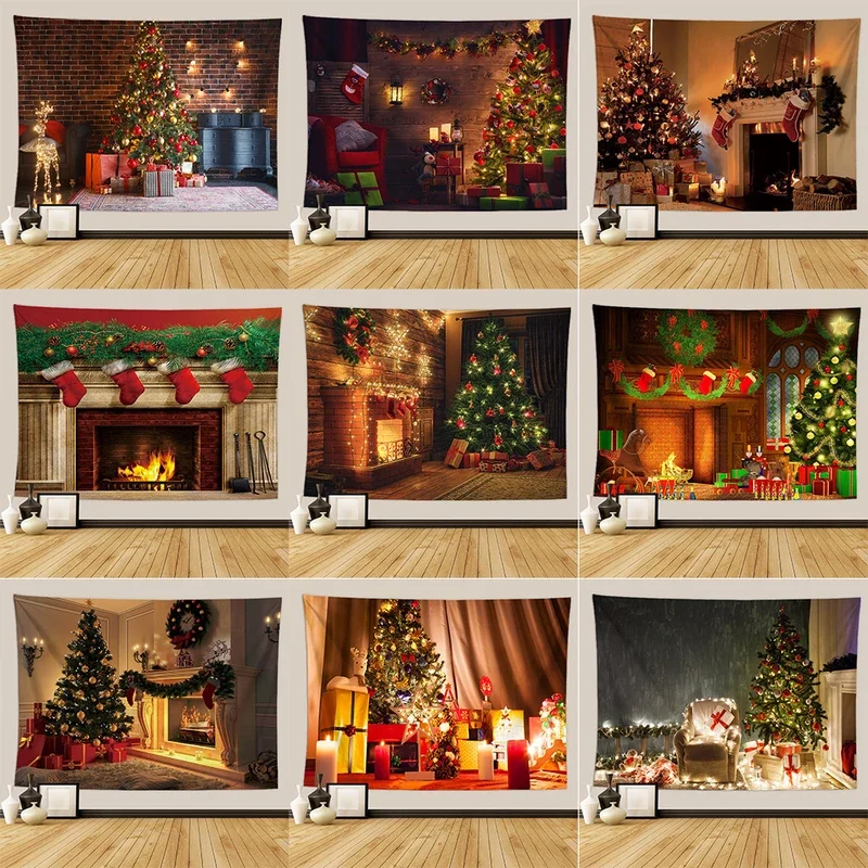 Gift christmas tree fireplace printed pattern tapestry home living room bedroom wall decoration