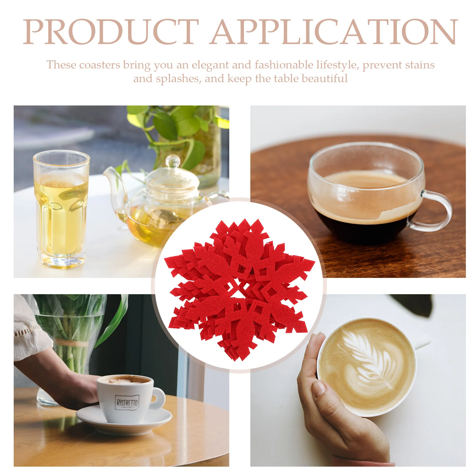 

12Pcs Snowflake Coasters Felt Fabric Non-Slip Heat Insulation Cup Mats for Christmas Party Home Office Decoration