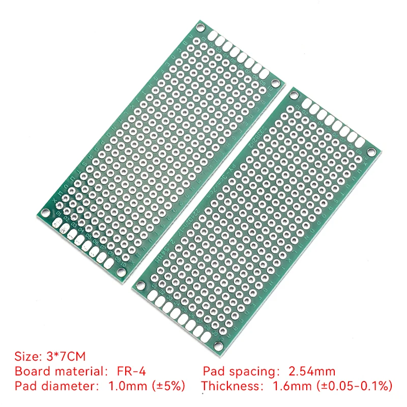 2PCS 3x7CM Double-Sided Universal Breadboard 2.54mm Pitch DIY Electronics Prototyping Board