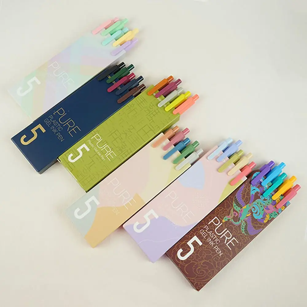 

5Pcs 0.5mm Colour Gel Pens Press Type Colorful Drawing Graffiti Pen Smooth Writing Art Stationery Students Writing Pen