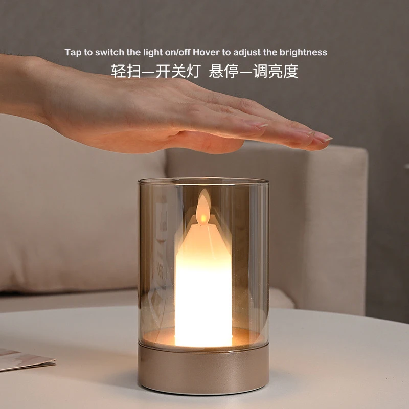 LED Simulated Candle Atmosphere Light Induction Stepless Dimming with Rechargeable Night Light Living Room Bedroom Birthday Gift