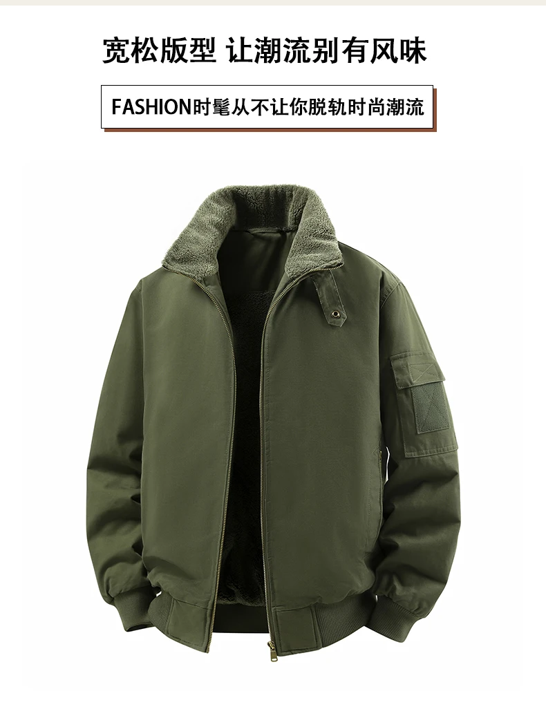 Male Reversible Washed Pure Cotton Fleece Lined Thick Jacket Multi Pocket Stand Collar Workwear Business Coat For Middle Aged