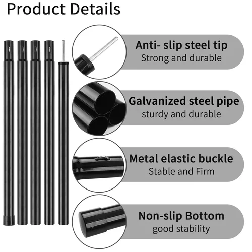 Imagen 2 del producto Postes telescópicos para tienda de campaña, juego de 2 postes universales ajustables de aluminio para toldo de acampada, varillas para refugio, vela solar, accesorios para tienda de lona