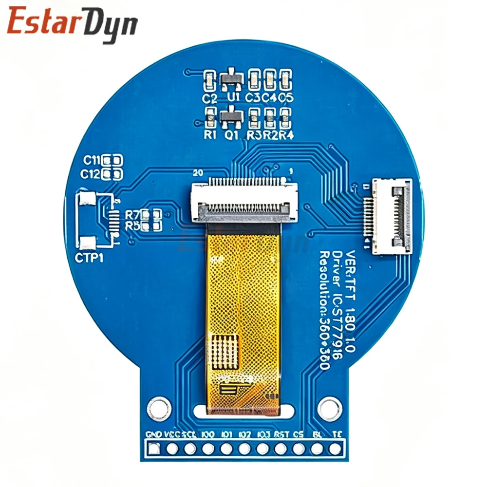 Estardyn 1.8 Inch Round Color TFT LCD Display Module 360x360 SPI QSPI Interface ST77916 Driver for DIY Smart Watch