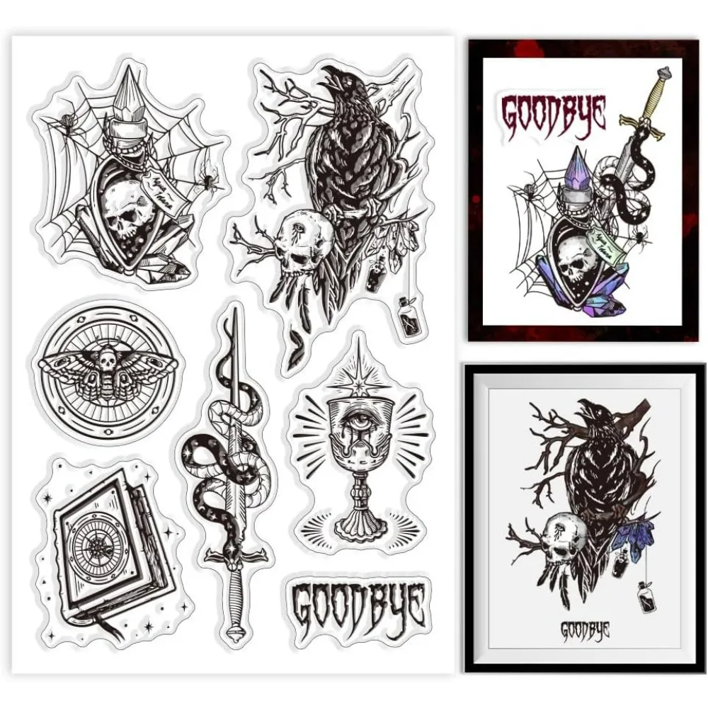 Witchcraft Divination Clear Stamps Divination Crows Decorative Clear Stamps Silicone Stamps for Card Making and Photo Album