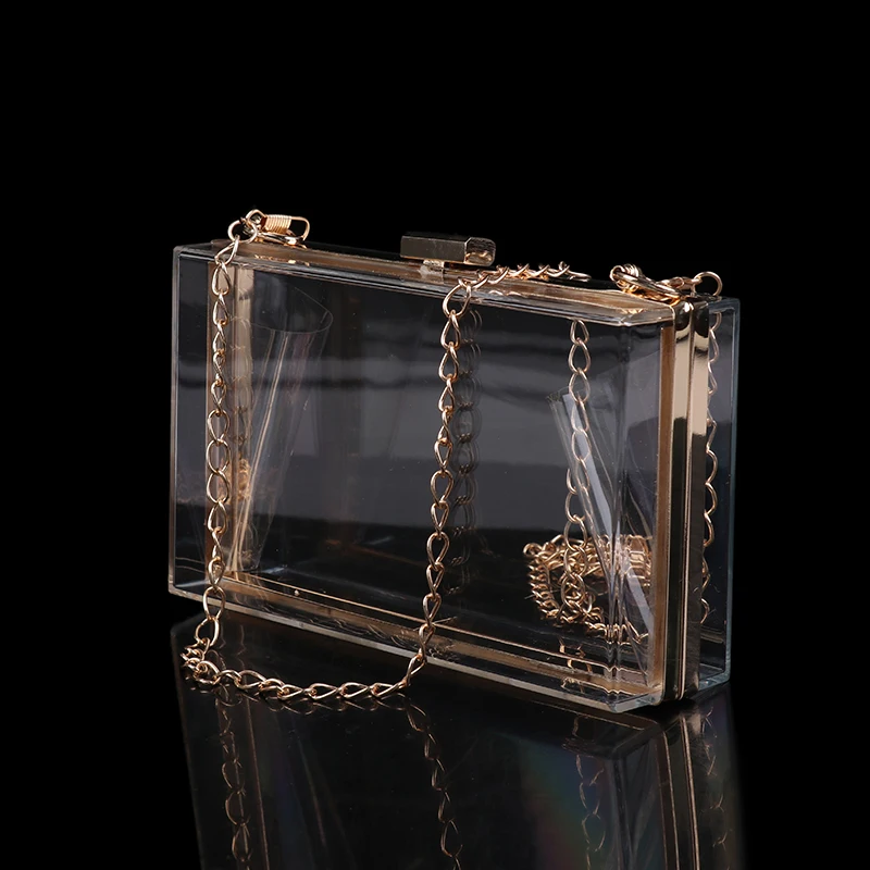 Women Transparent Acrylic Chain Bag, Evening Handbag Shoulder Messenger Cosmetic Clutch