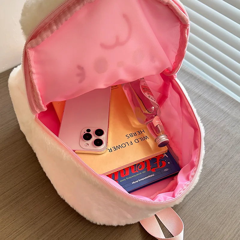 Cute Cartoon Plush Backpack Three Color 3D Ear Transparent Ita Bag Soft Girl Large Capacity Student Travel Casual School Bag