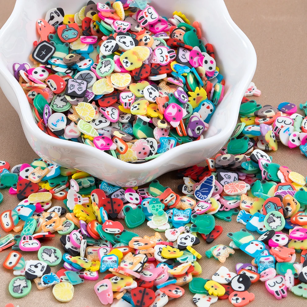 1000pcs Mix Fruit Soft Clay Slime Animal Flower Slice Resin Filler for Nail Art Epoxy Mold DIY Craft Making Wholesale