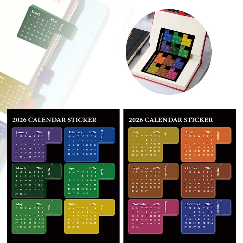 

DIY 2026 Calendar Index Sticker Multi-functional Colorful Monthly Daily Planner Stickers Agenda Bookmark Journal Index Label Tab