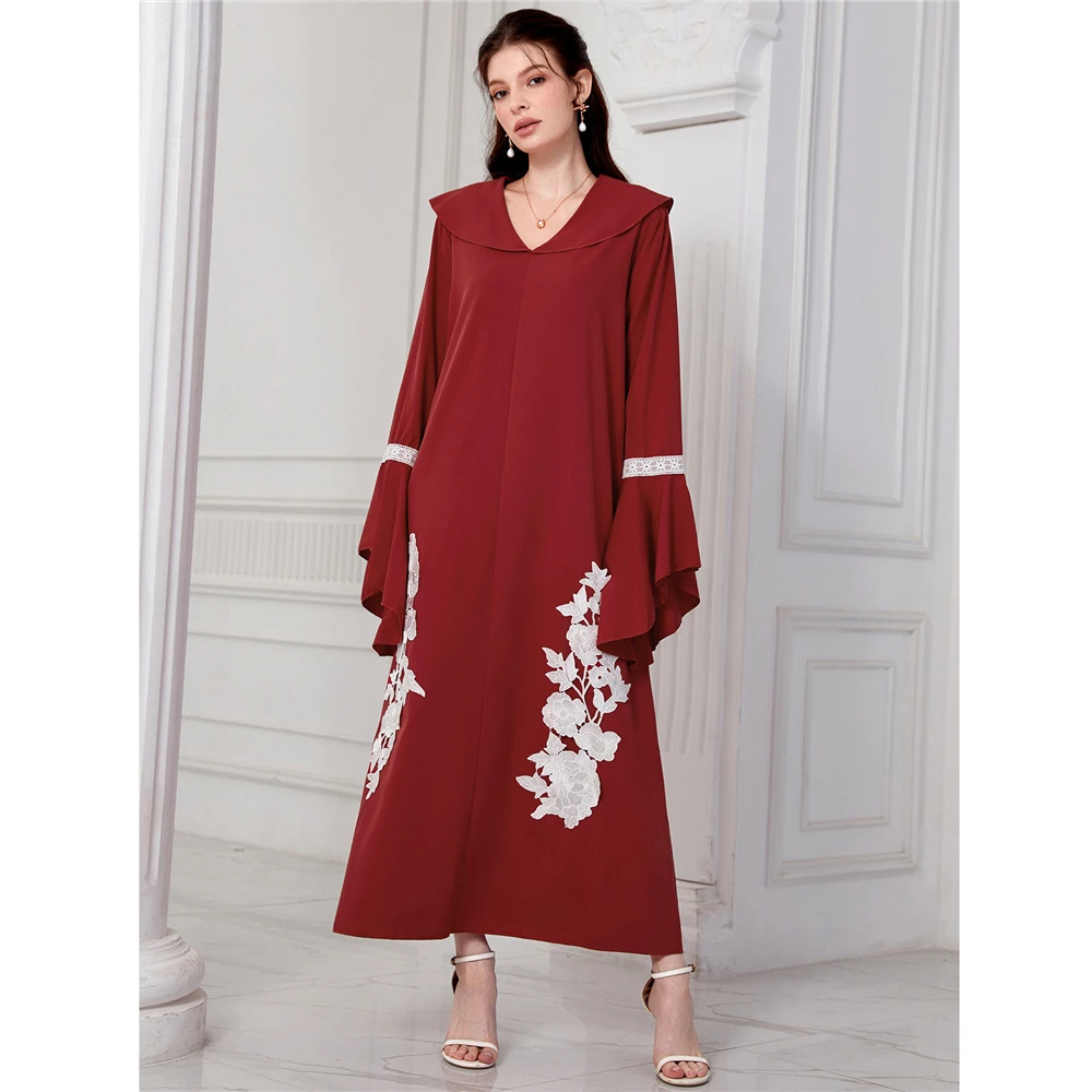 Fashion Muslim Women Flare Sleeve Maxi Dress Embroidered Abaya Turkey Robe Dubai Kaftan Islamic Clothing Eid Djellaba Caftan New