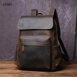 European And American Retro Handmade Crazy Horse Leather Men's Backpack Casual Fashion Top Layer Cowhide 15 Inch Computer Bag