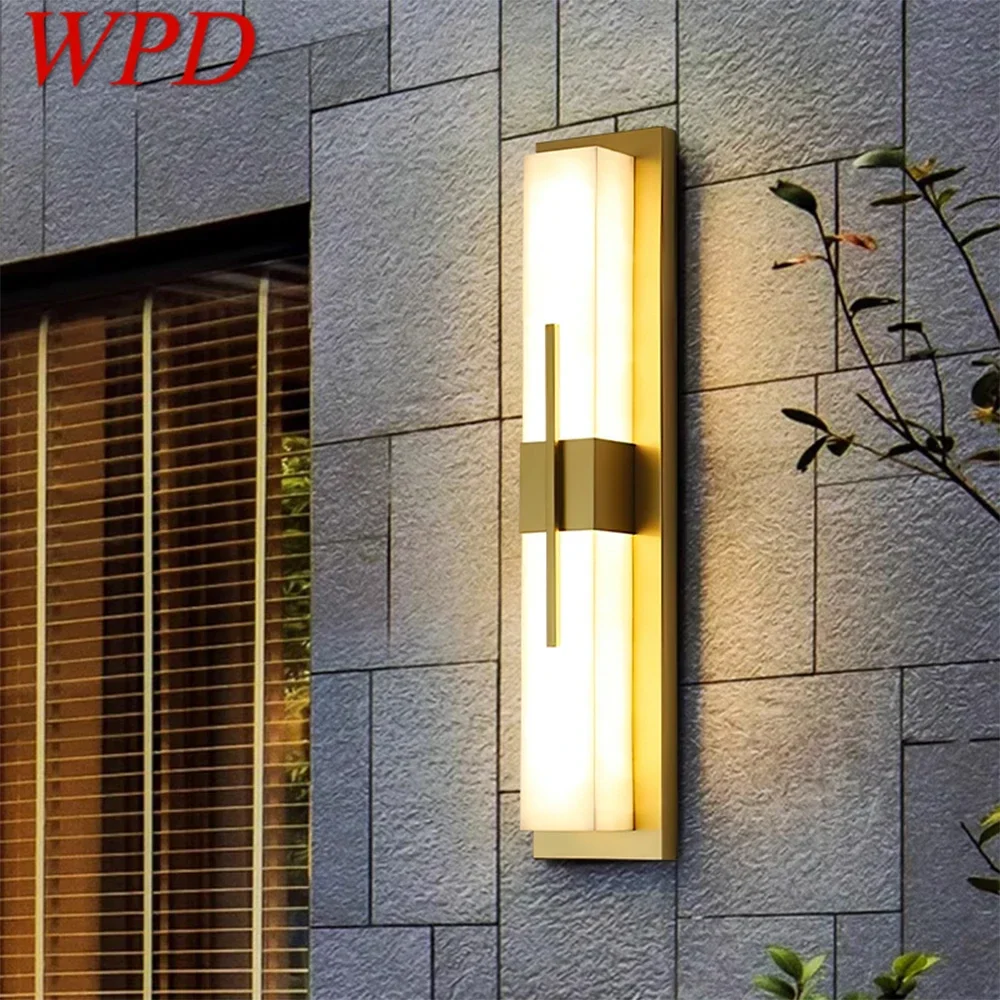 WPD Contemporary LED Brass Marble Outdoor Wall Lamps Electric Waterproof Balcony Hallway Courtyard Villa Gate Hotel