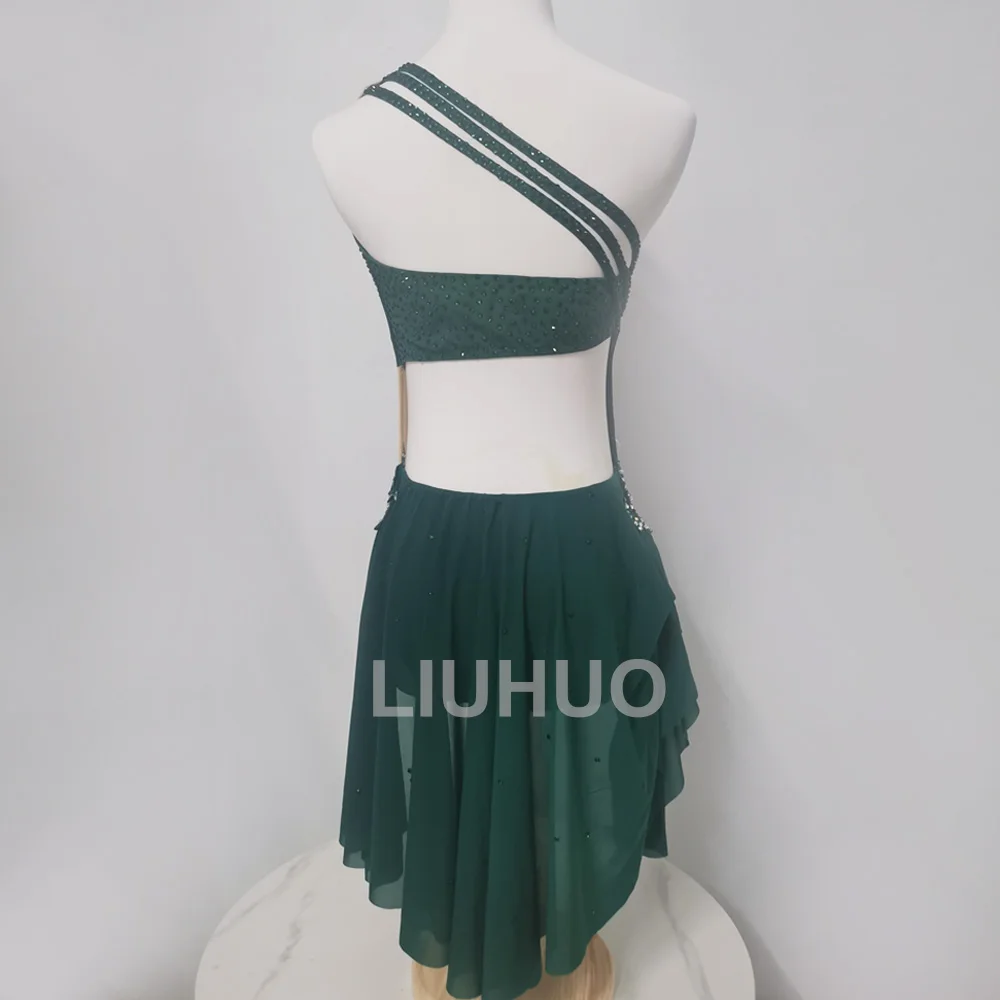 LIUHUO Girls Lyrical Dance Dress Women Performance Competitive Pole Dance Skirt Handmade