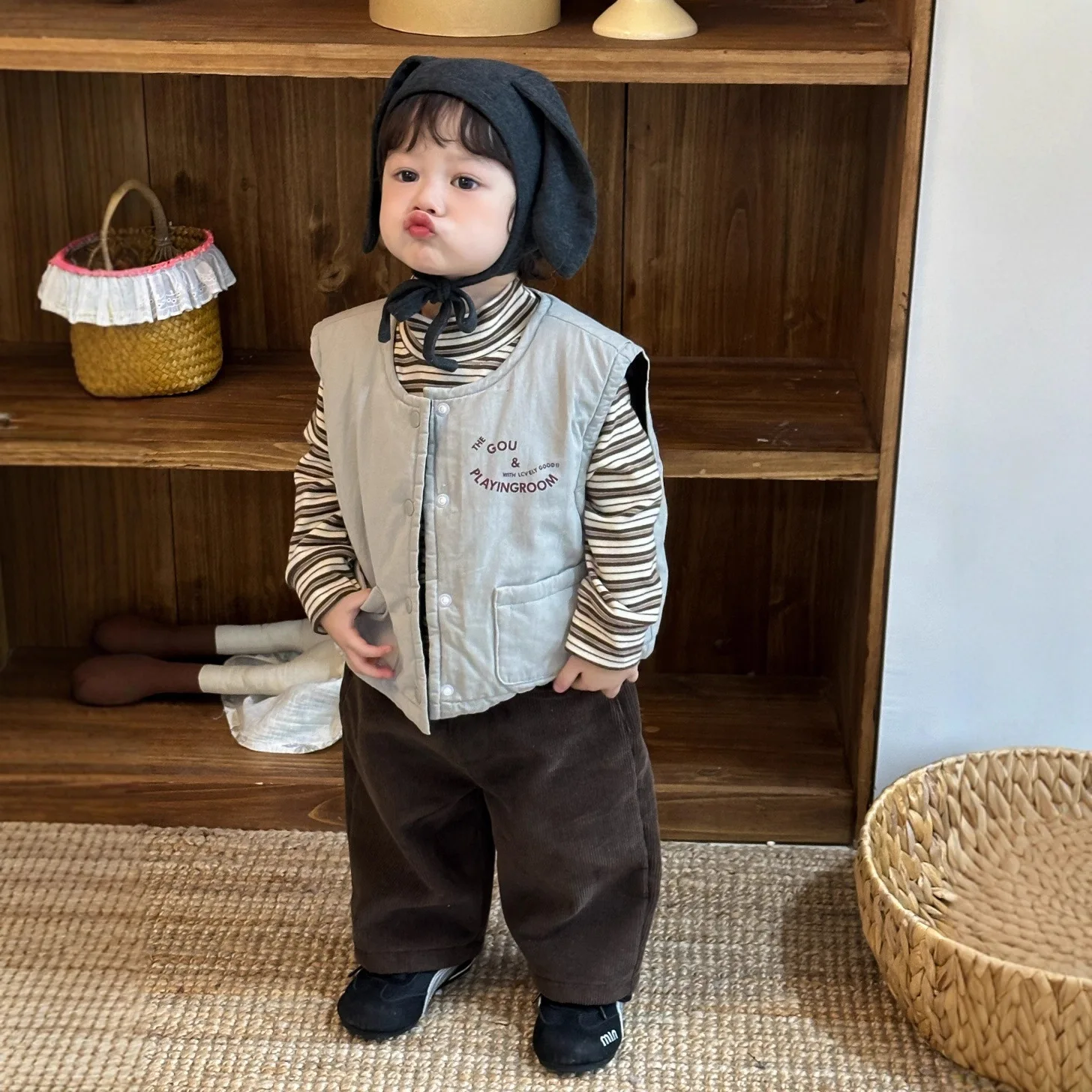 

Winter Korean Style Kids Vest Set Thickened Fleece Lined Sleevless Jacket & Pants Unisex Outfit for Toddler Warm Casual Clothes
