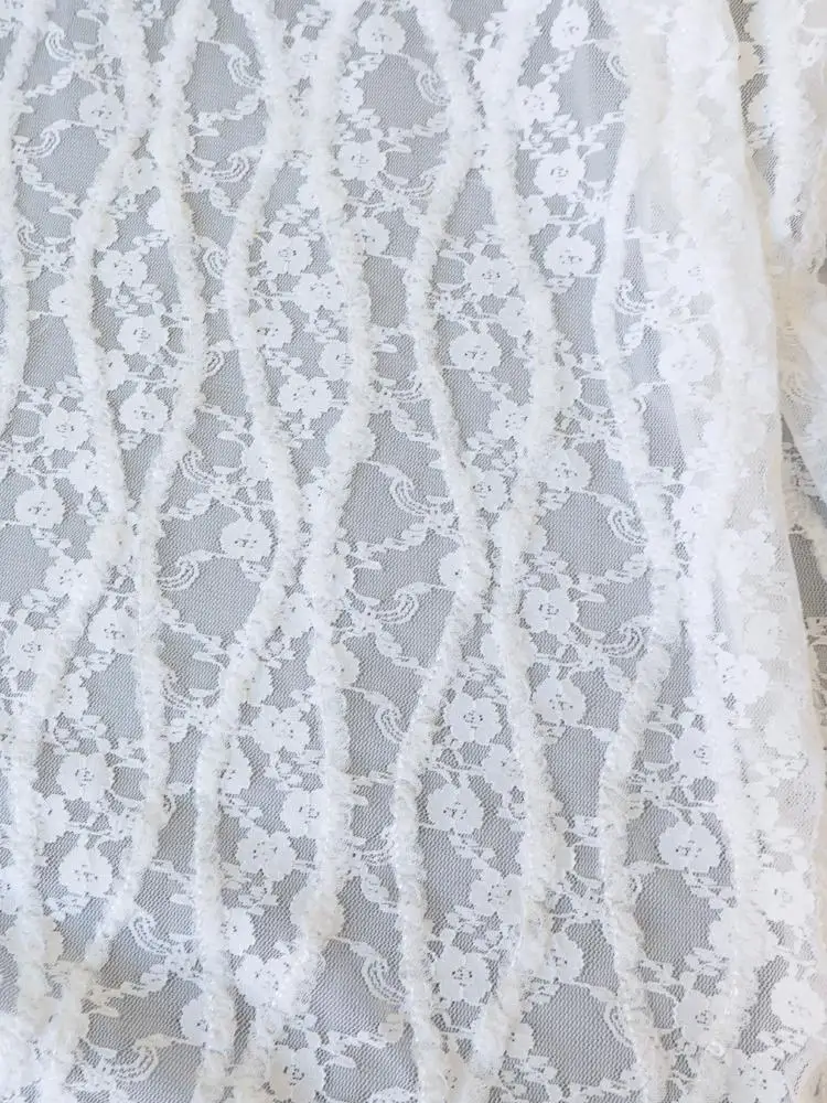 Flower Lace Mesh Embroidery Fabric Hollow Wedding Dress Designer Clothing Material Three-Dimensional Hollow Mesh Fabric