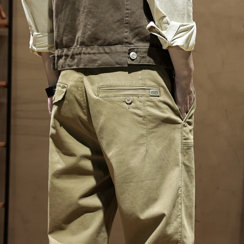 Straight Casual Pants Men Clothing Khaki Green Workwear Denim Mens Pants Trousers For Male Overalls 97% Cotton 3% Spandex