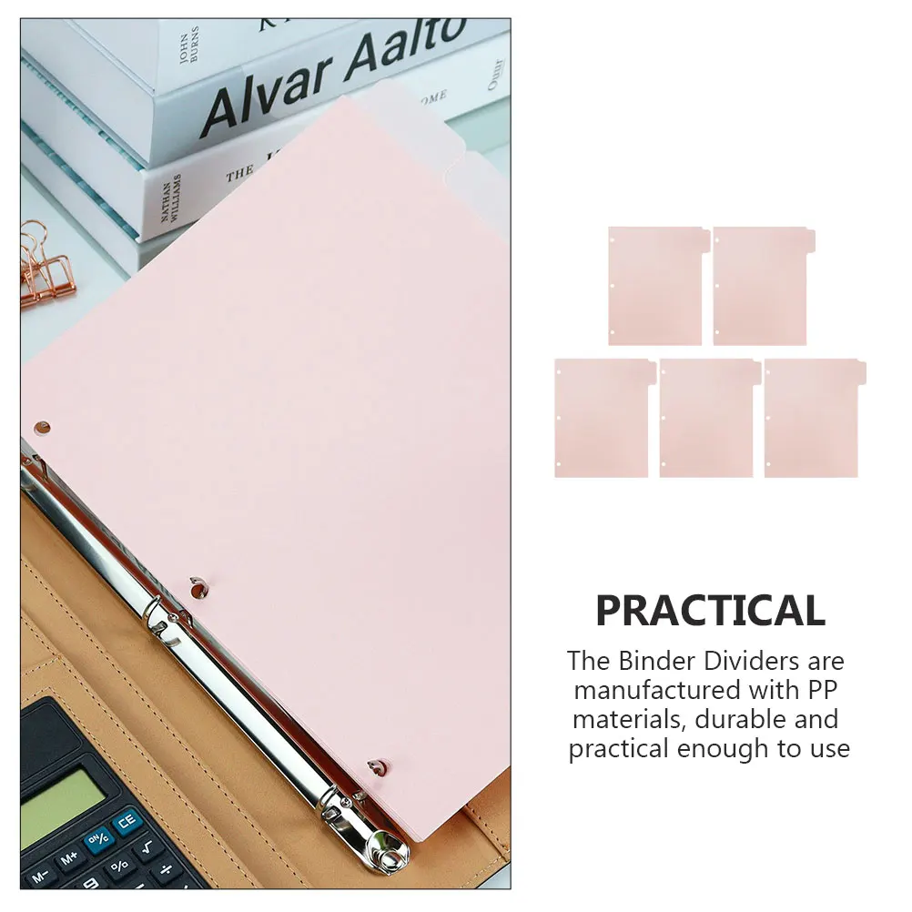 

5 Sheets File Dividers Pink Punched Binder Tabs Detachable Page Markers Notebooks 3 Hole Punch Notebook Dividers PP Material