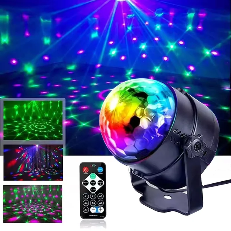 RGB LED Stage Disco Light Rotating DJ Ball Strobe Remote Sound Control Magic Dance Car Christmas Gift Party Club Laser Show Lamp