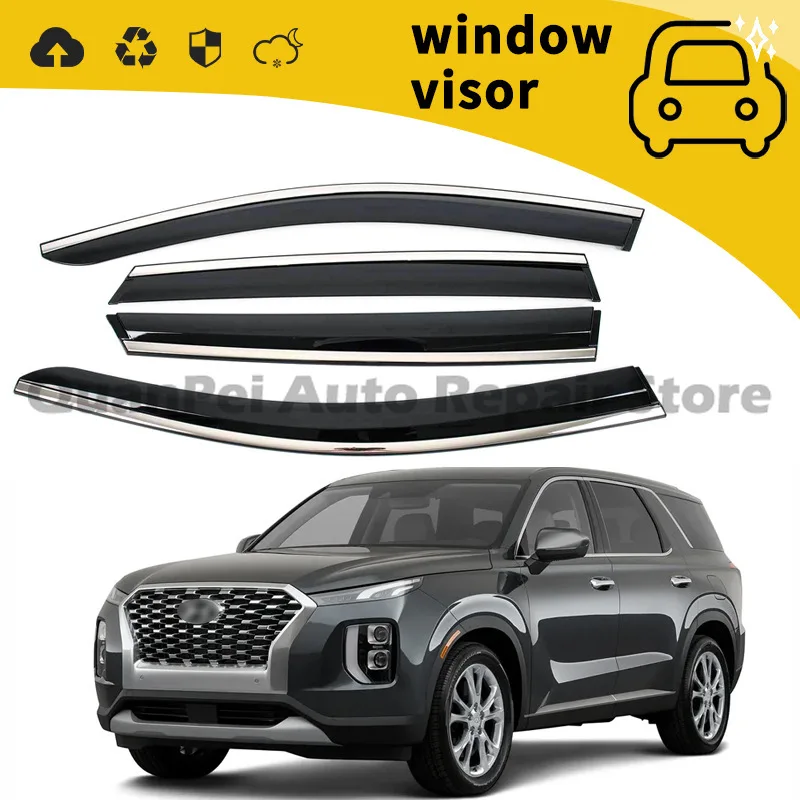 For Hyundai Palisade 2020–2024 Rain Guards Door Window Visors Eyebrows Deflectors Set