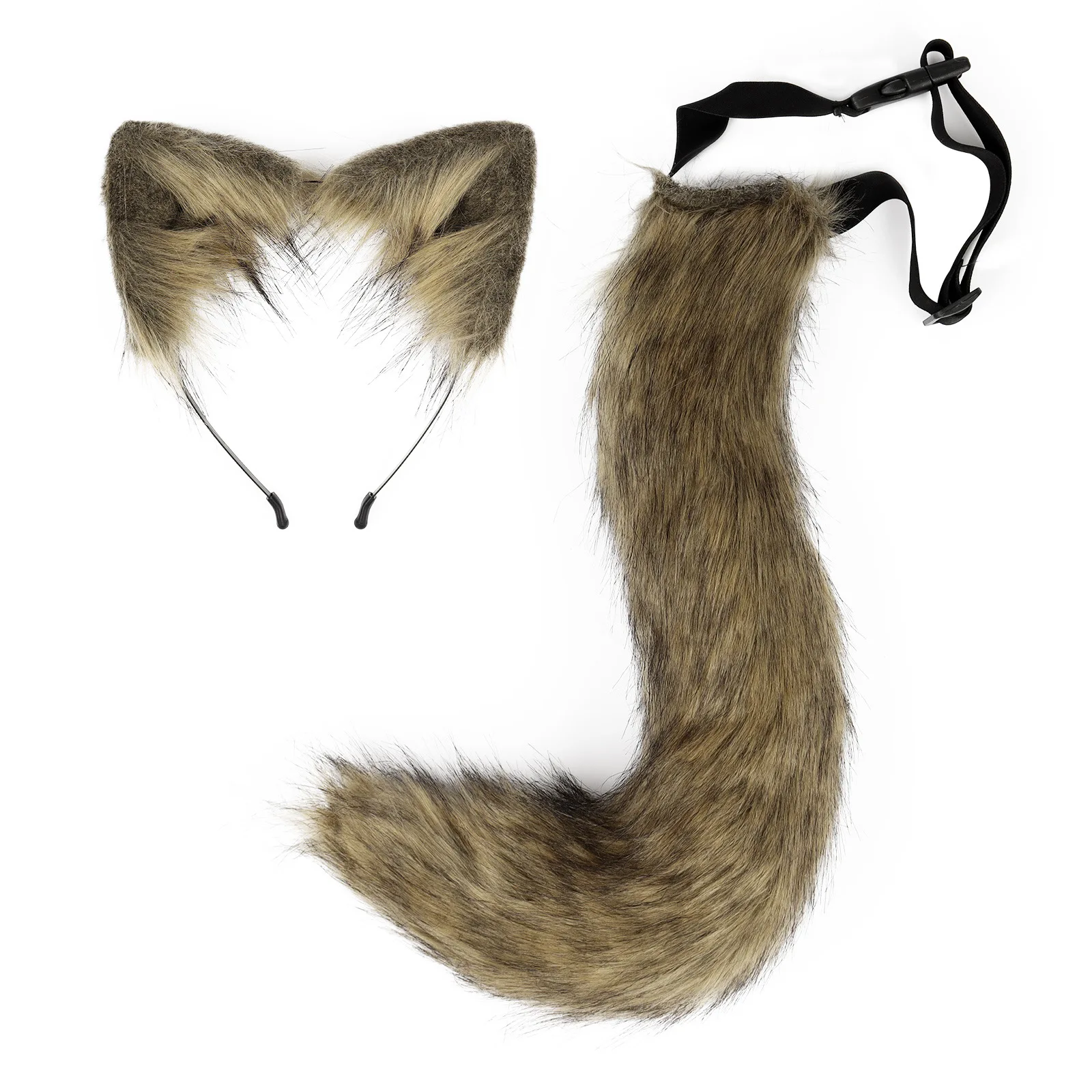 Faux Fur Fox orelha Headband e cauda Traje Set, Lolita Cosplay Furry Cat orelha Headpiece e cauda longa Masquerade Prop