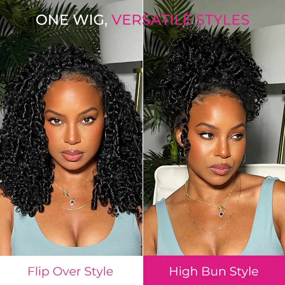 Kinky Curly Halbperücke aus Echthaar, 300er Dichte, 3-in-1 nahtlose Flip-Over-Halbperücke aus Echthaar, kleberlos, sofort tragbar, anfängerfreundlich – Detail 6