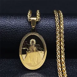 Virgin of Guadalupe Chain Necklace Women/Men Stainless Steel Gold Color Mary Medal Pendant Necklaces Jewelry collar N7426S07