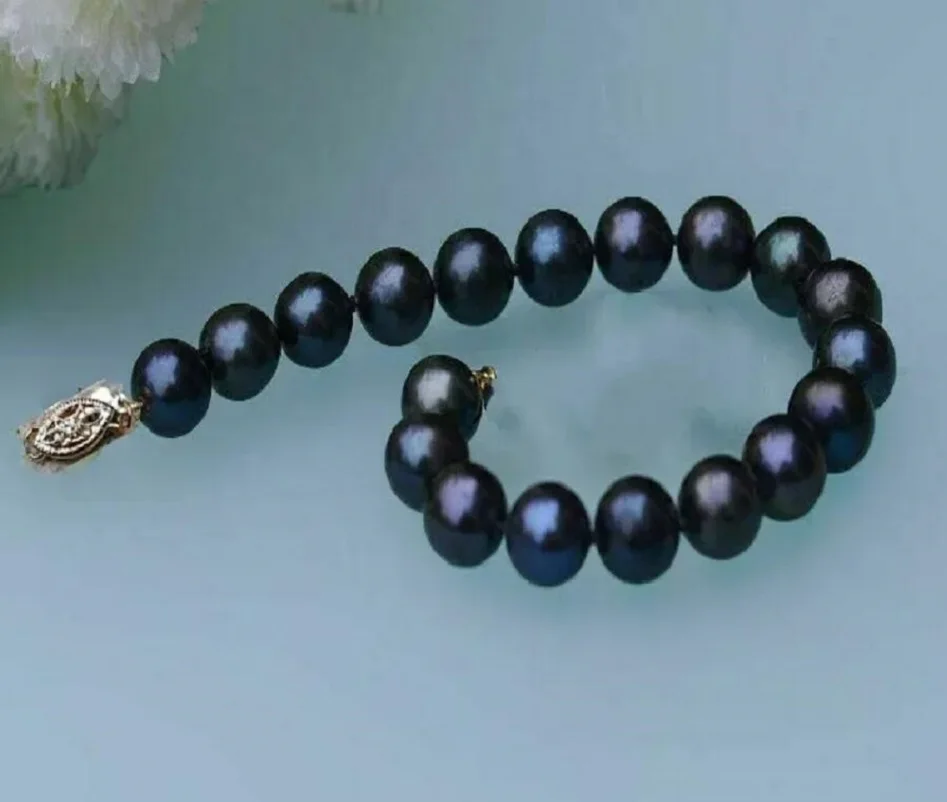 

Perfect Fine Jewelry 7.5-8 inch 9-10mm Nanhai black pearl necklace with 14K gold