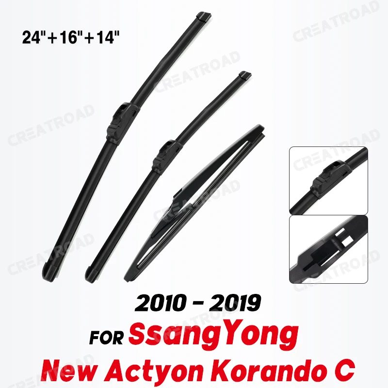 Wiper Front & Rear Wiper Blades Set For SsangYong New Actyon Korando C 10 - 19 Windshield Windscreen Window 24\