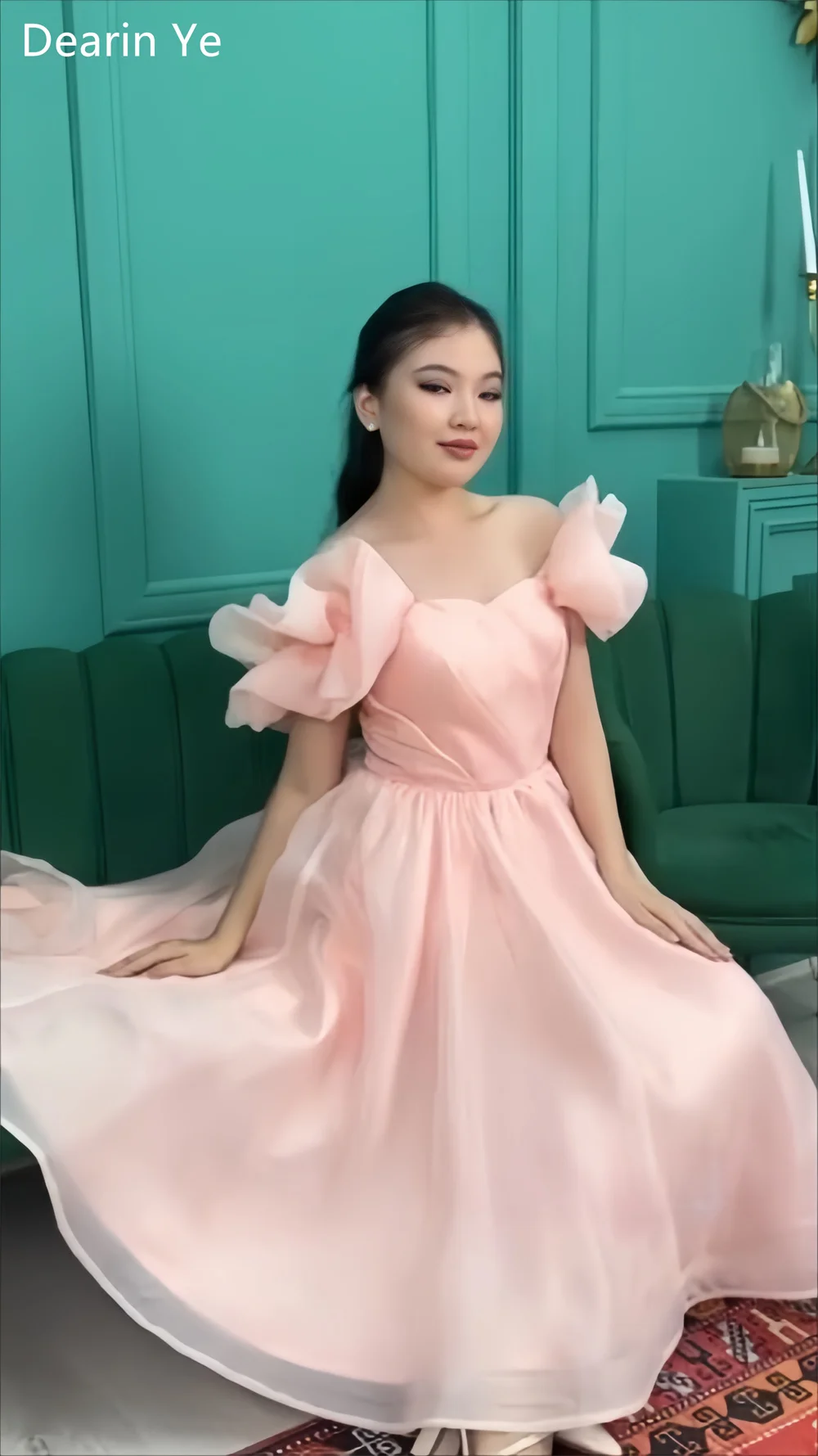 Customized Flower Girl Dress Saudi Arabia Prom Gown Dearin Off-the-shoulder A-line Ankle Length Skirts Open Back Draped Sleevele