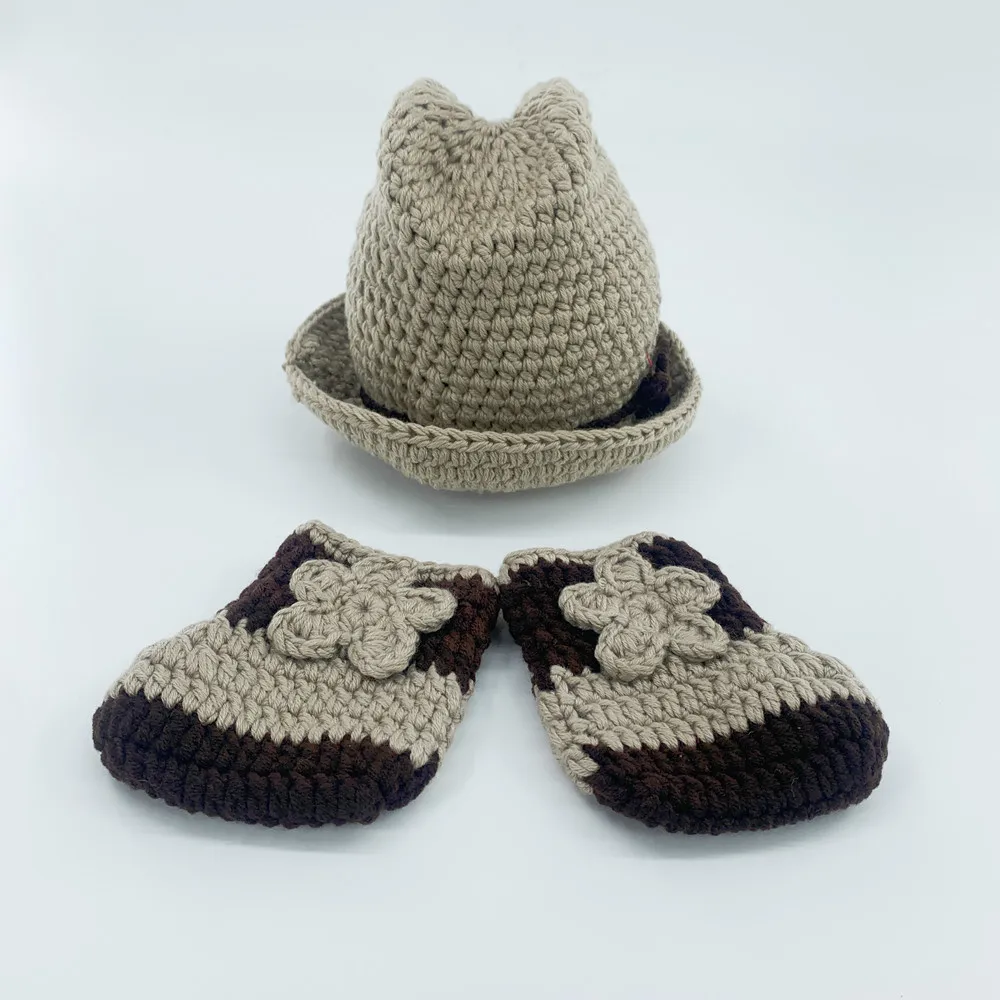 Newborn Photography Props  Baby Photo Knitting Clothing Hat Set Baby Cowboy Hat Apricot / Coffee Side  Accessories Newborn0-6