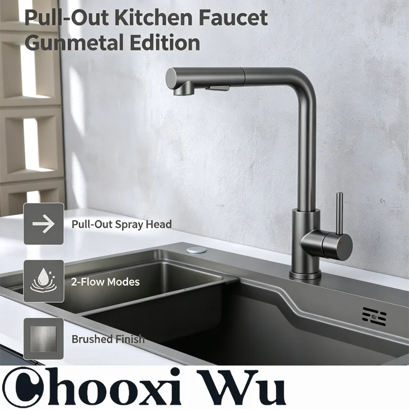 304 stainless steel pull-out faucet for kitchen, hot and cold water, universal, flexible, suitable for vegetable washing basin,