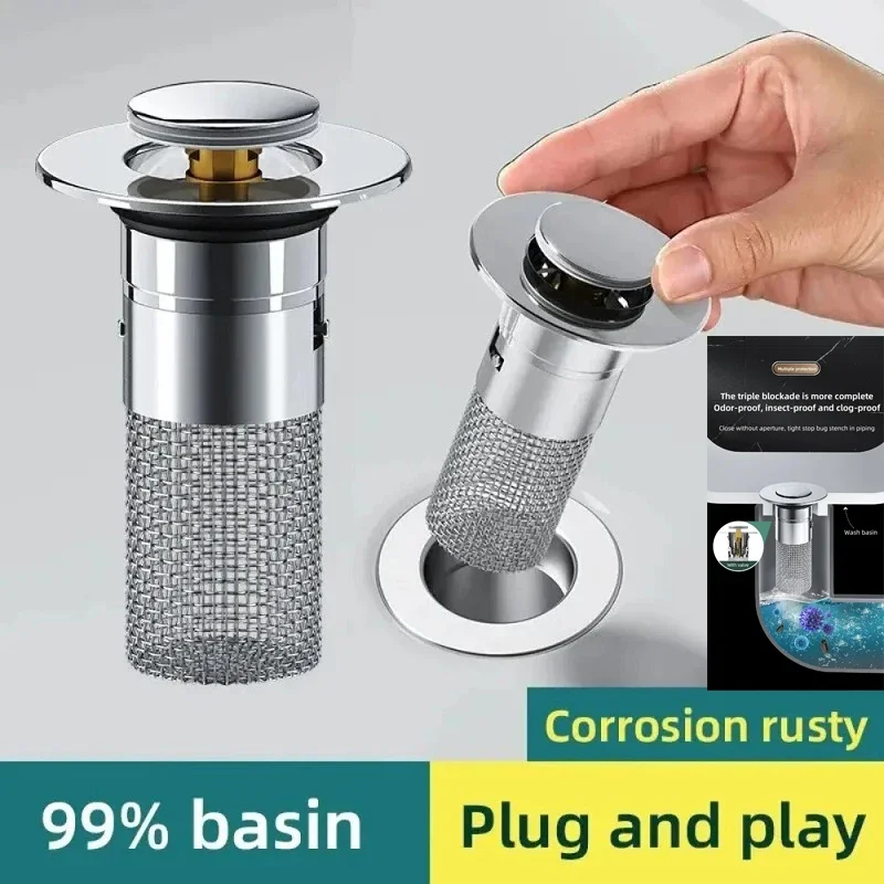 

Washbasin Leak Plug, Stainless Steel Odor Proof Bouncing Core, Press Type Sink Drain, Universal Accessory for Washbasin ！@*&