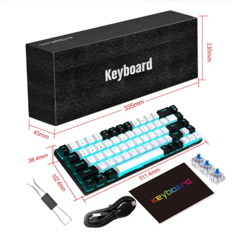 

Wired mechanical e-sports gaming keyboard hot swappable blue axis engineering dual color injection molded keycaps ice blue light