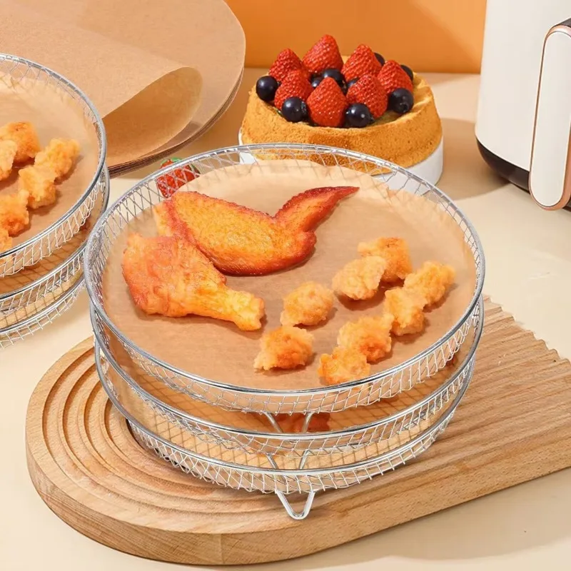Round Stainless Steel Air Fryer Grill Rack Non-stick Steaming Mesh Tray for Baking Bacon BBQ Air Fryer Parts Household Goods