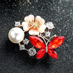 High-grade Crystal Butterfly Flower Brooch Female Pearl Pin Suit Accessories Clothing Accessories