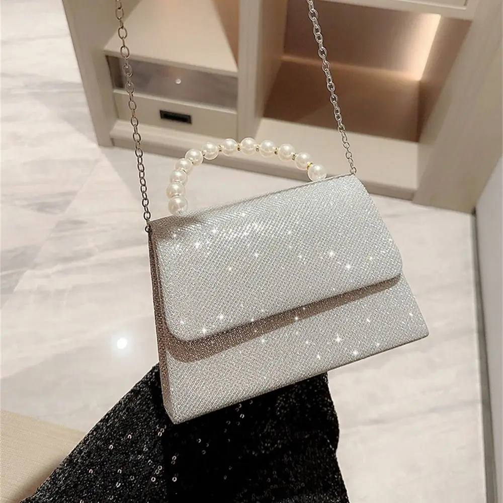 Diamond Square Evening Tote Banquet Handbag Pearl Handle Fine Shiny Women'S Shoulder Crossbody Bag Stylish Wallet 2024 New