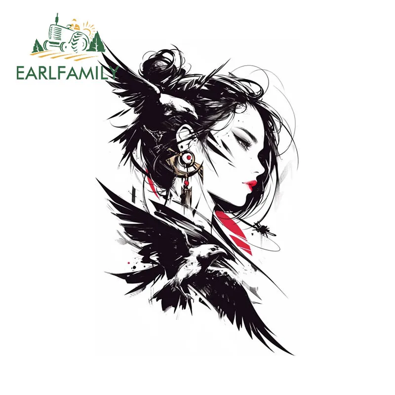 EARLFAMILY 13cm × 8.4cm Ink Drawing Of Demon Woman Car Stickers Creative Personality Tuya Decals Funny Car Windshield Decor