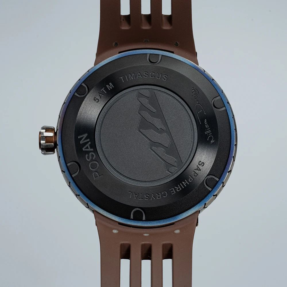 POSAN Hand Winding Timascus Mechanical Sapphire Man นาฬิกาคู่มือ Hollow กันน้ําไทเทเนียม Sipmle นาฬิกาสําหรับชาย PSW-001C